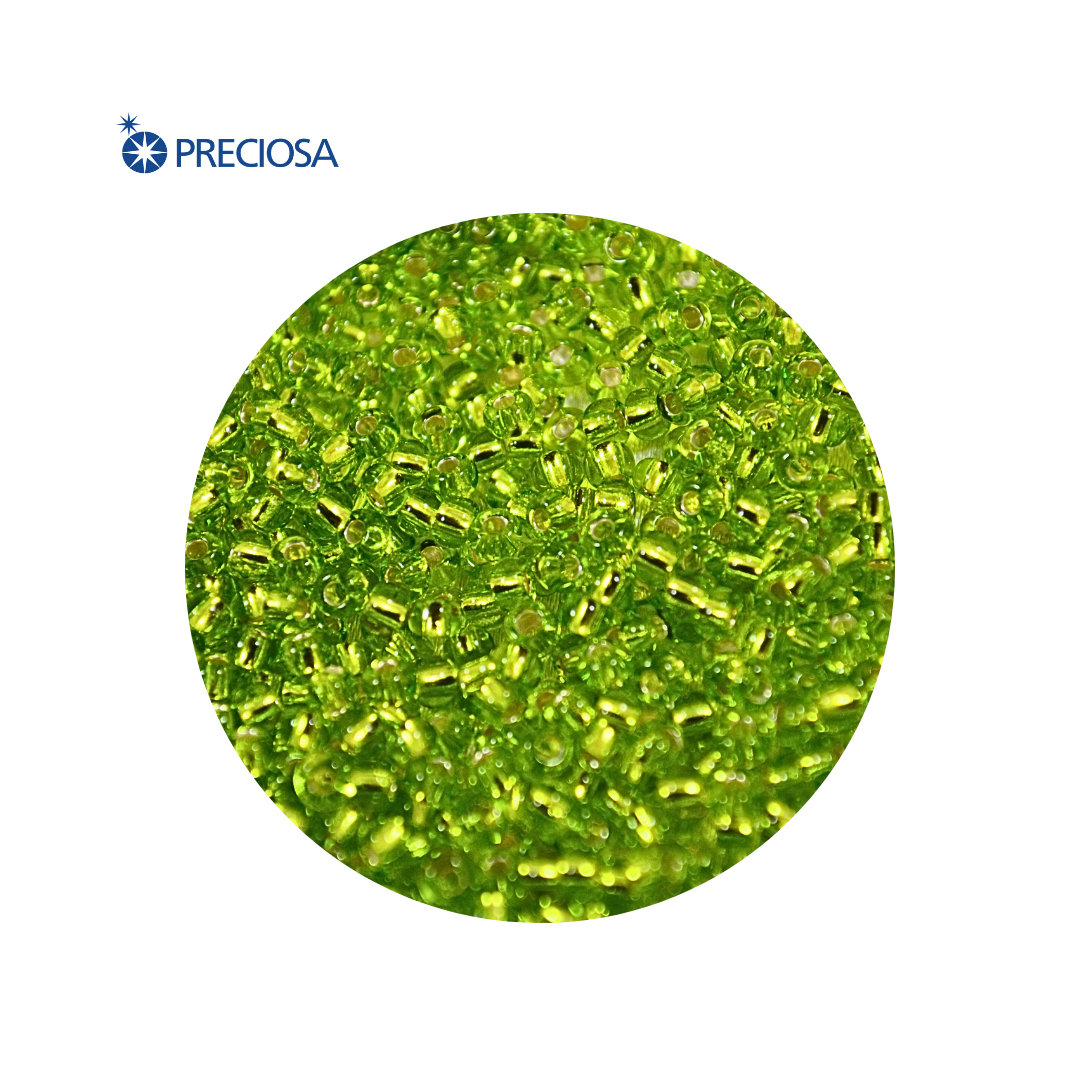 MOSTACILLA CENTRO PLATA VERDE 8/0 (VENTA POR PAQUETE 125GRM)